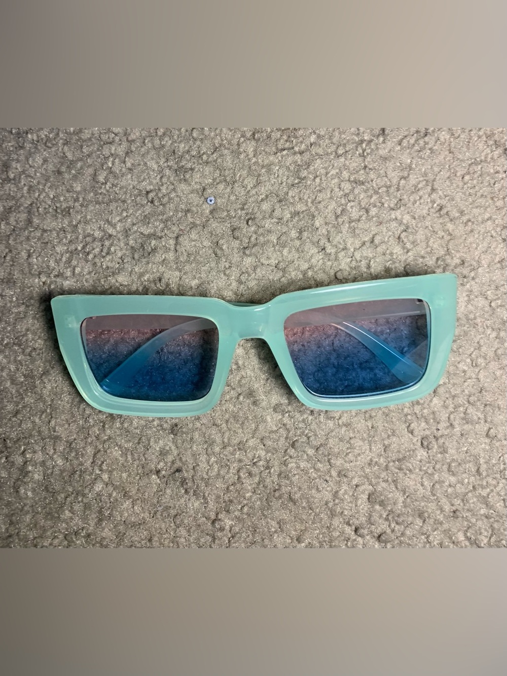 Mint Green Rectangular Women's Sunglasses with Blue Gradient Lenses